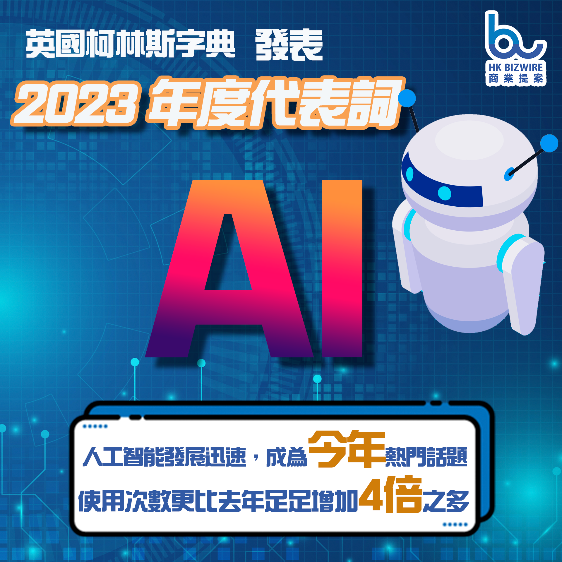 英國柯林斯字典發表2023 年度代表詞 「AI」